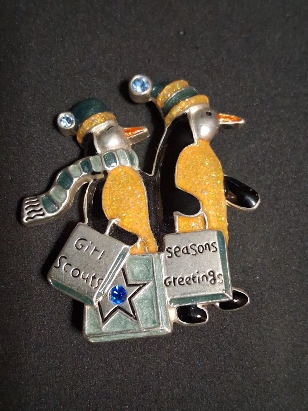 KC Designs Girl Scouts Christmas Penguin Enamel Rhinestone Pin Brooch